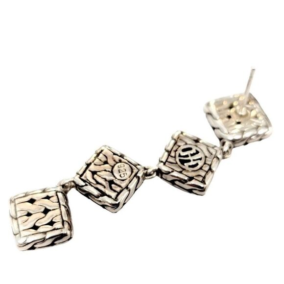 John Hardy Estate Palu Hammered Drop Earrings 2" Silver JH65 - Picture 3 of 8